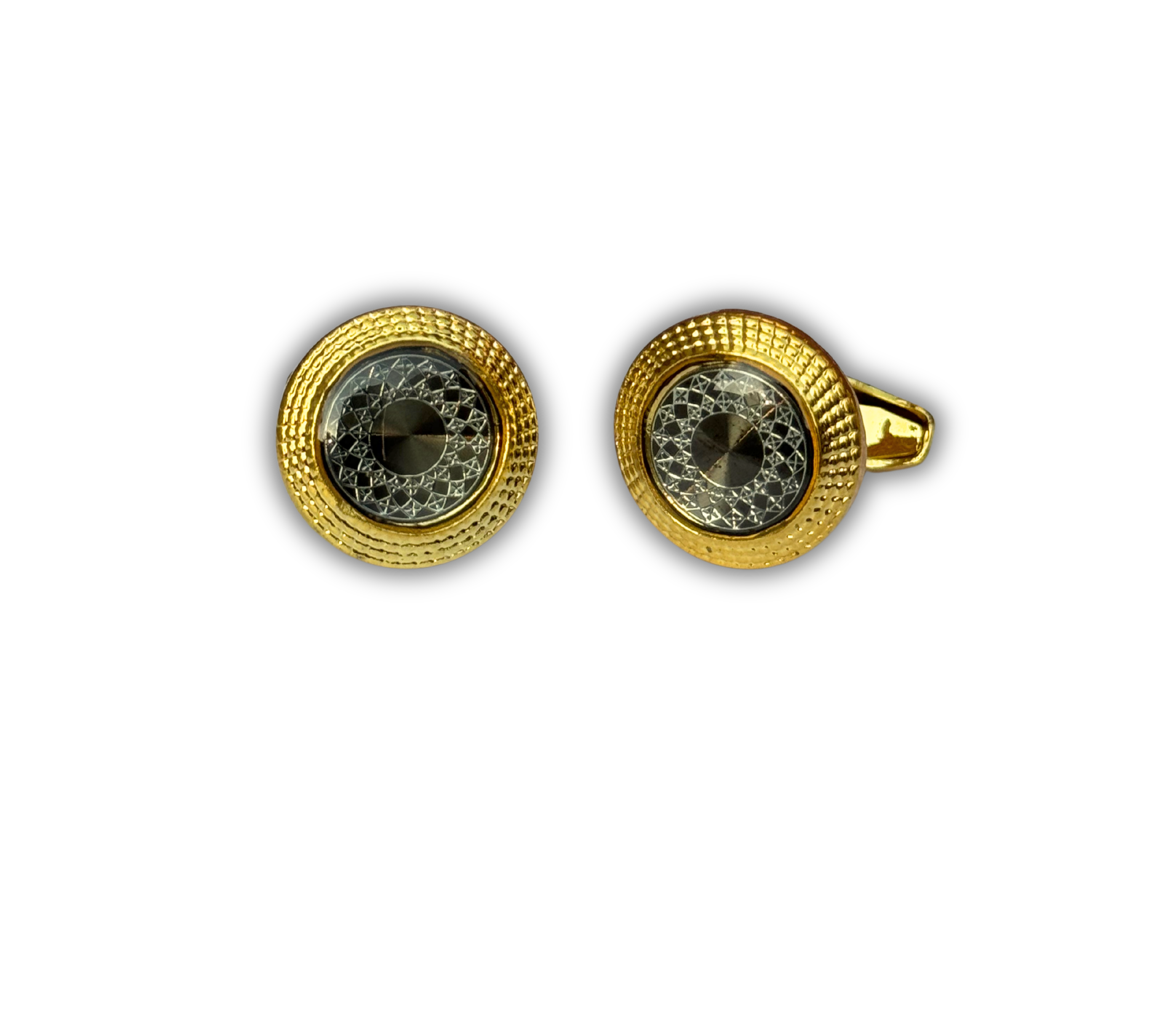 Glimaxo Imperial Gold Pattern Cufflinks – Luxury Black Dial Textured Formal Cufflinks for Men