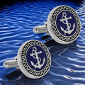 Glimaxo Nautical Anchor Cufflinks – Blue & Silver Marine Style Formal Cufflinks for Men