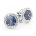 Glimaxo Luxury Silver Watch Dial Cufflinks – Classic Blue Face Formal Cufflinks for Men