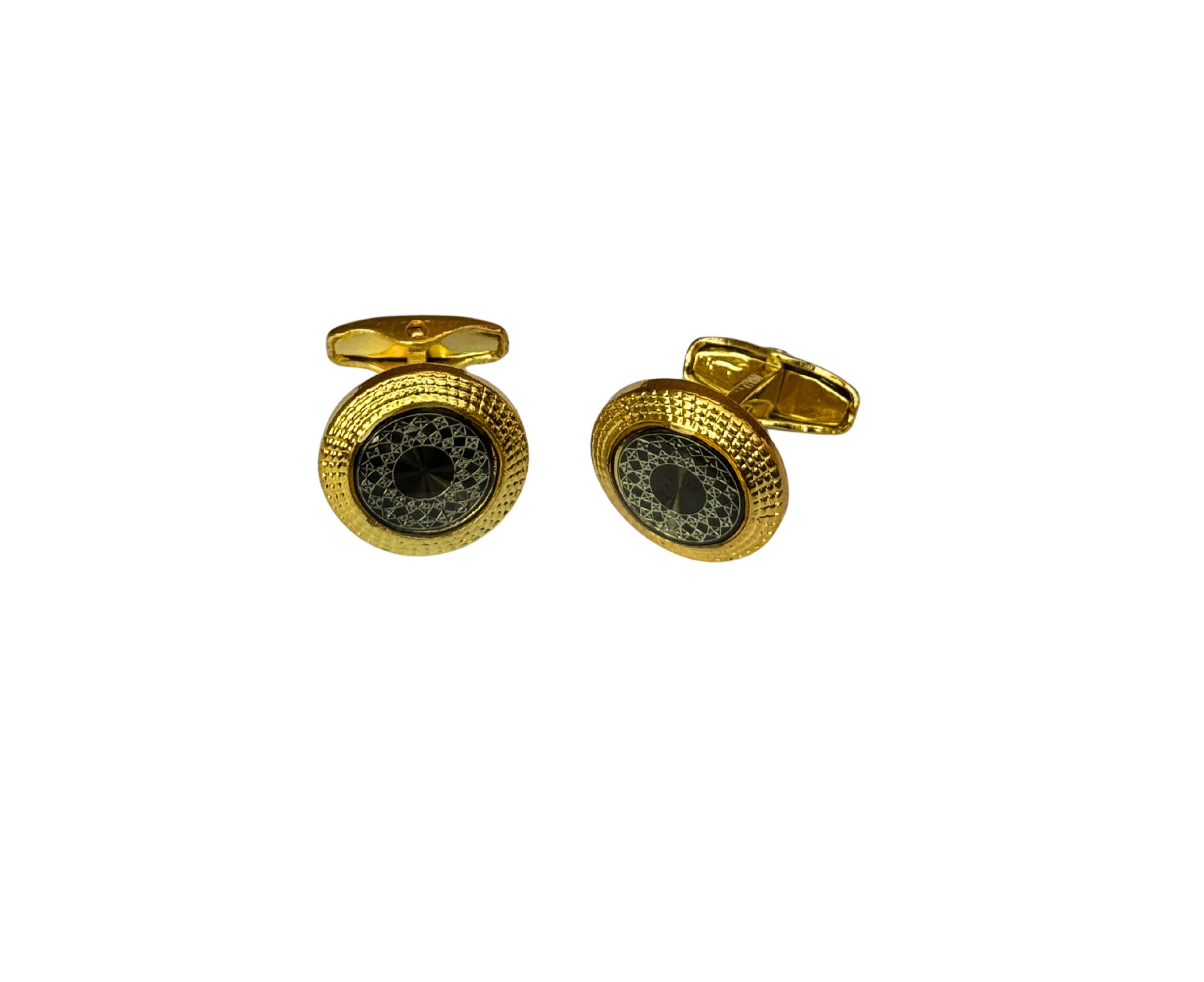 Glimaxo Imperial Gold Pattern Cufflinks – Luxury Black Dial Textured Formal Cufflinks for Men