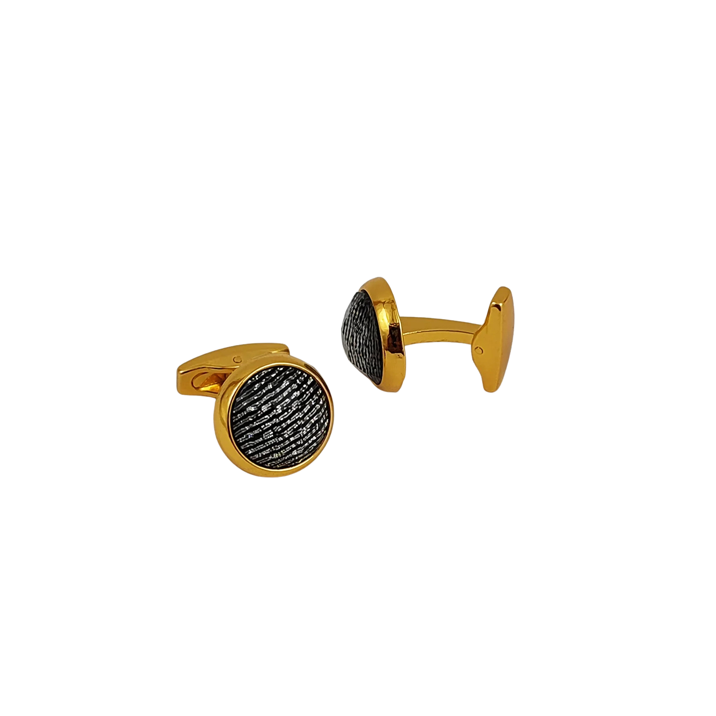 Glimaxo Premium Gold Round Textured Cufflinks – Elegant Black & Gold Design for Men