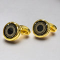 Glimaxo Royal Gold Black Dial Cufflinks – Luxury Round Statement Cufflinks for Men