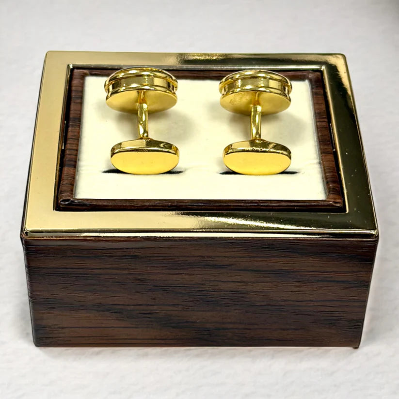 Glimaxo Royal Gold Black Dial Cufflinks – Luxury Round Statement Cufflinks for Men